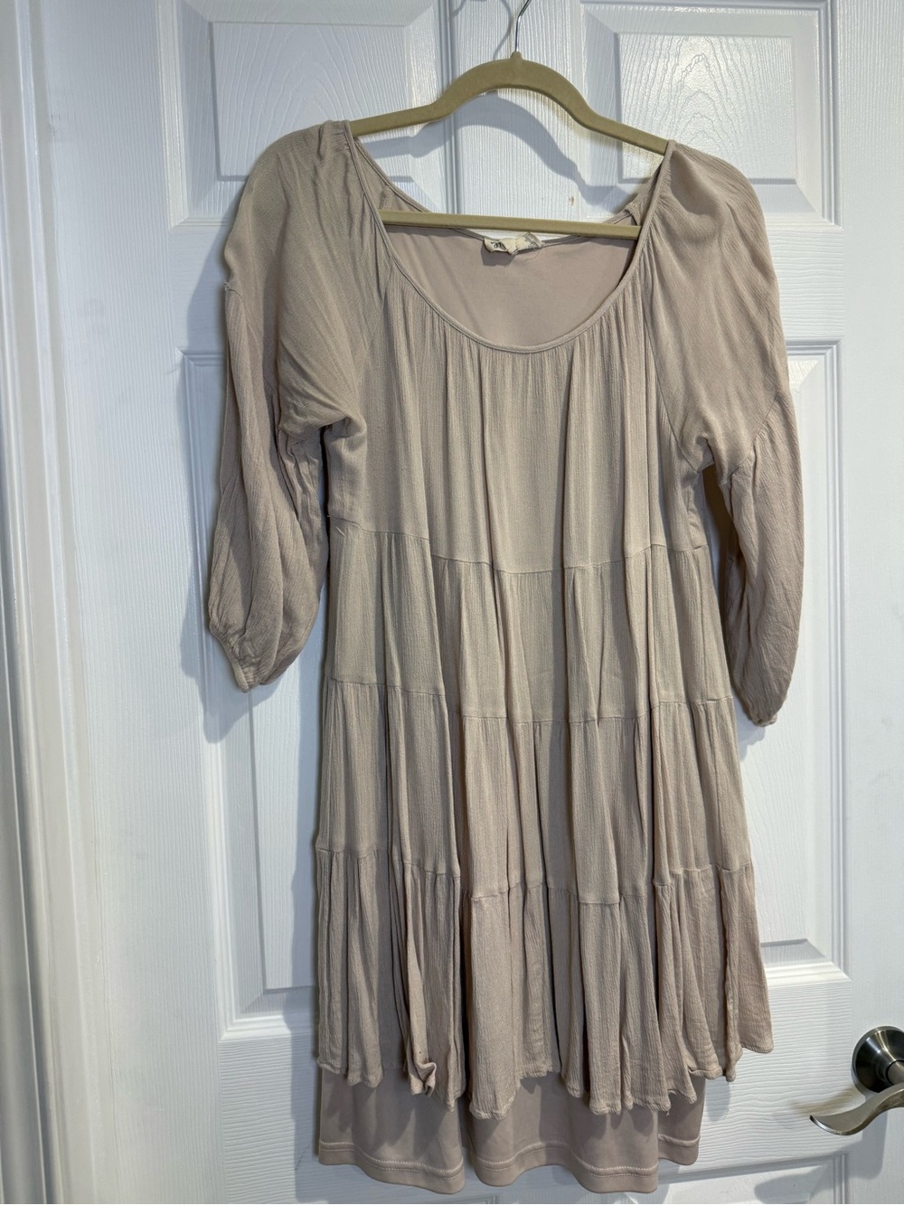 Tiered Scoop-Neck Tunic Dress in Light Taupe